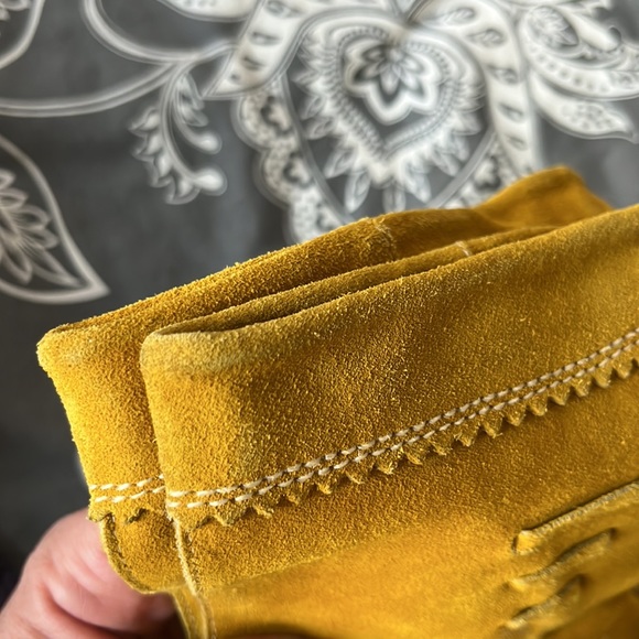 Mustard yellow suede moccasin booties - Picture 11 of 11
